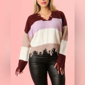 VNeck Distressed Sweater